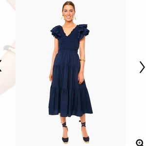 Sea NY Smocked Flutter Sleeve Dress Navy